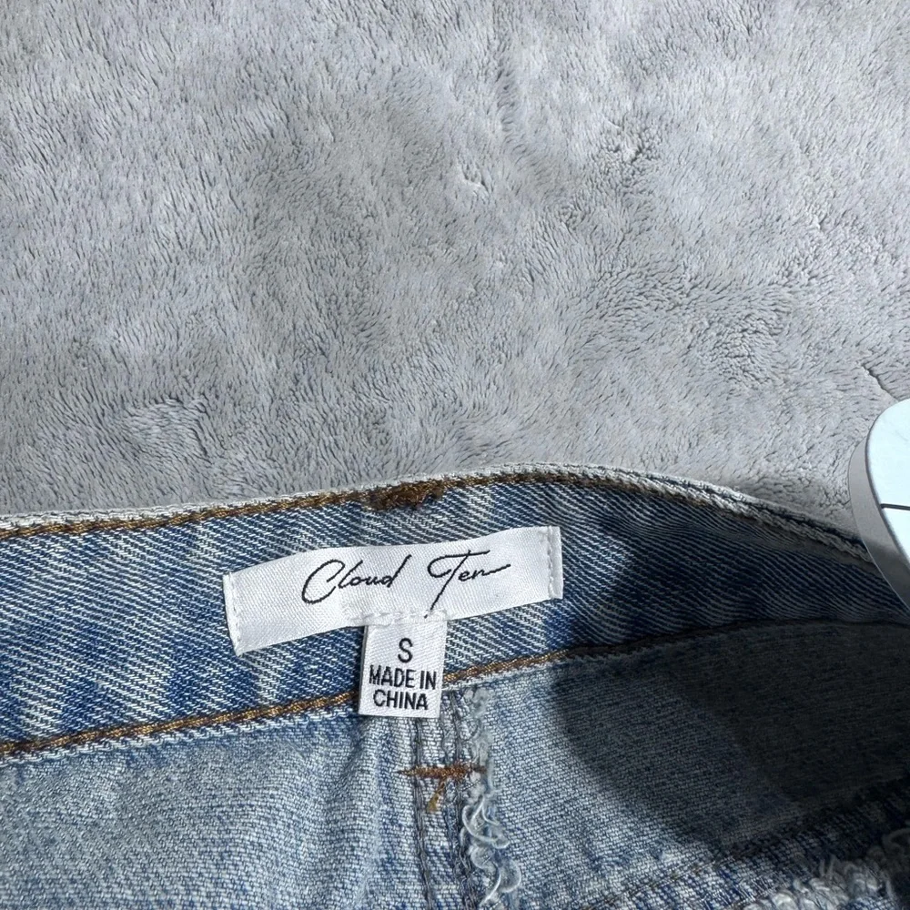 CLOUD TEN S BEING BLING FRINGE SHORTS CUFFED DENIM HI‎ WAIST RHINESTONES SEQUINS - Picture 7 of 8